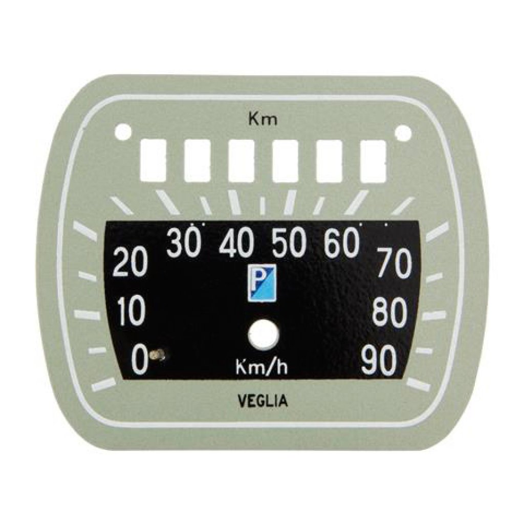 Esfera de cuentakilómetros Veglia Borletti escala 100 km para Vespa 125 V30T> 33T / 150 VL1T> 2T / ADAPTABLE: 125 VM1T> 2T / VN1T> 2T 