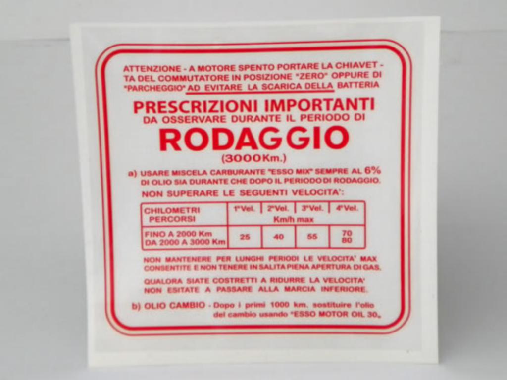 Adhesivo indicaciones de Rodaje, mezcla al 6%, 4 velocidades color rojo. 